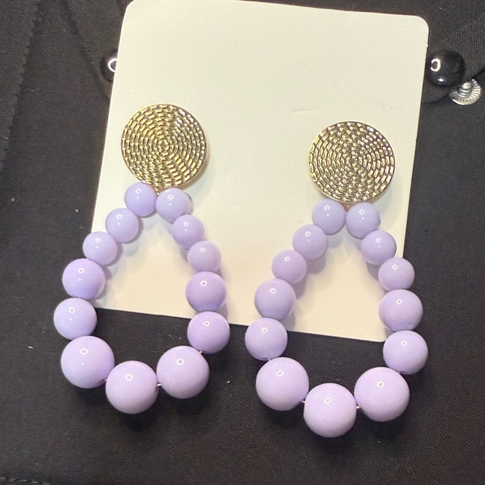 Lavender Beaded Drop Earrings with Gold Accents